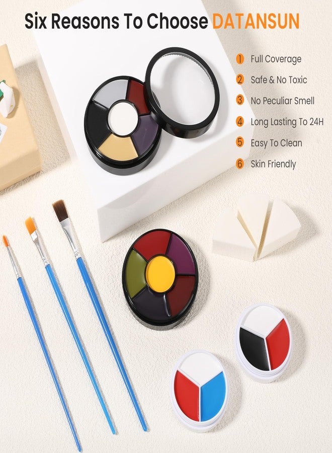DATANSUN 3 Colors Face Body Paint + 3pcs Sponge + 3pcs Brush, 【Full Coverage】【Skin Friendly】【Long Lasting】, Professional Paint Makeup Product For Halloween/Masquerade/Cosplay/Movie Makeup, Black+White+Red - Image 4
